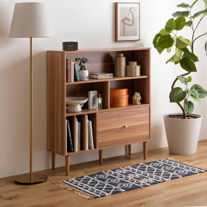 【ポイント7倍!30日限定】本棚 スリム 幅100cm 引き出し付き Lykke(ルゲ) ブックシェルフ 書棚 おしゃれ 大容量 チェスト サイドボード キャビネット シンプル 木製 省スペース ディスプレイ コ