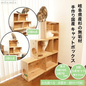 【マラソン期間 P5倍 購入額で最大12%offクーポン 雑誌 ananにゃんこLOVE 掲載 】 建築家 大工考案！ ねこハウスシリーズ キャットボックス 3段5点セット 遊び場 本棚 床置き 壁付け 可能 多機能 杉 ひのき　シニア猫 子猫 短足猫 キャットウォーク キャットタワー