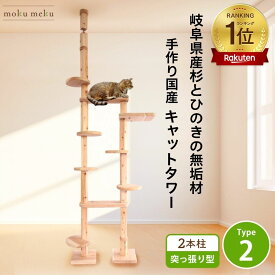 【 マラソン期間 P5倍 10%offクーポン　anan にゃんこLOVE掲載 】　建築家 大工 考案 画期的！ ねこハウスシリーズ キャットタワー 突っ張り Type2 猫 快適 遊び場 自由自在 カスタマイズ 国産 天然木製 スリム 木製