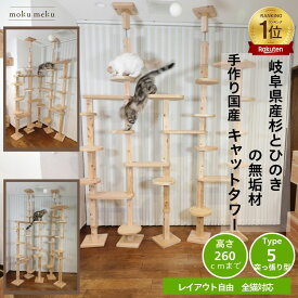 【マラソン期間 P5倍 購入額で最大12%offクーポン 雑誌 ananにゃんこLOVE 掲載 】　建築家 大工 考案 画期的 ！ ねこハウスシリーズ キャットタワー 突っ張り Type5 猫 遊び場 自由自在 カスタマイズ 増設 国産 スリム 木製