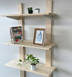 スタンドバー 4【壁面収納 3段セット ロング】以下セット内容・STAND BAR 4 ×1個・ブラケットロング×3個・1x4 SPF材 柱用 長さ1500mm×2本・1x4 SPF材 棚用 長さ 750mm×9本