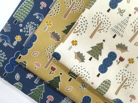 【HI! MY ZOO】 ハイマイズー 綿　プリント　生地　森の中の動物　新柄 生地幅110cm　≪商用利用可≫　綿100％