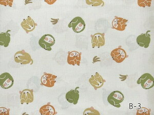 【JAPAN】シーチング プリント 生地 おさるさん柄 B柄 生地 布 木綿のかおり おしゃれ かわいい 動物 プリント  注)生地幅108cm 50cm以上、10cm単位での販売です。購入例《50cmの