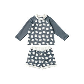 【2色4サイズ】MARLMARL マールマール：swimwear grid wave（水着）［ラッピング.のし.メッセージ無料］スイムウェア／UVカット／ラッシュガード／長袖／水遊び／ジェンダーフリー／出産祝い／誕生日祝い／ベビー／キッズ／プレゼント／送料無料