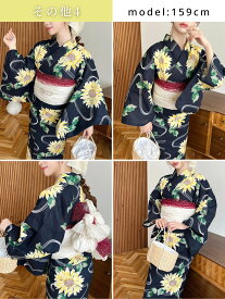 【予約:7月下旬/16%OFF 5,990→4.990円】【再入荷】浴衣 ゆかた セット 3点セット 帯 兵児帯 ラメ帯 ラメレース帯 花柄 抽象花 紫陽花 あじさい 菊 向日葵 ひまわり プリント レディース 花火大会 夏祭り 上品 きれいめ かわいい SS 夏 mt11001[moment+/モーメントプラス]