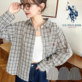 【47%OFF 5,500→2,900円/NEW ARRIVAL】シャツ ブラウス U.S. POLO ASSN ワンポイント 刺繍 チェック柄 長袖 ナチュラル レイヤード 重ね着 レディース フェミニン 大人 かわいい レイヤード SS AW 春 夏 秋 冬 mt02457 [moment+/モーメントプラス]