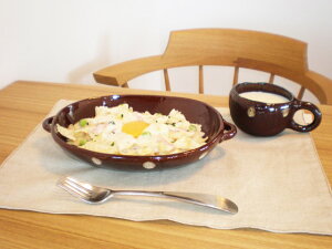 取っ手付き オーバル グラタン皿 Mサイズ 白色・飴色 耐熱 耐熱皿 常滑焼・日本製