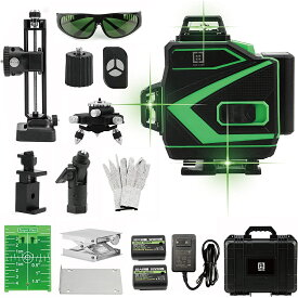 【マラソン期間全品10％OFF】レーザー墨出し器 4x360° 16ライン グリーン レベルレーザー 緑色 レーザー レーザー水平器 自動補正 傾斜モード 高輝度 バッテリー2個付き
