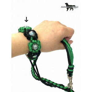 PARACORD LEASH パラコードリーシュ(フラワー)すっぽ抜け防止!サブリード(サブ持ち手)C グリーン・ブラック送料無料(ポスト投函便)