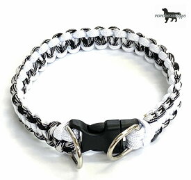 PARACORD CALLAR パラシュートコード 首輪 小型犬～中型犬 ダブルDカン（カラー：B アイスホワイト＆ホワイト・ブラック ） 送料無料（ポスト投函便）