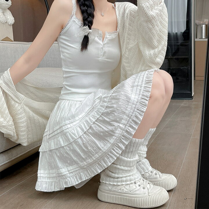 楽天市場】白半身スカート婦人服夏薄手小柄a字ポンポンバレエ風ケーキ 