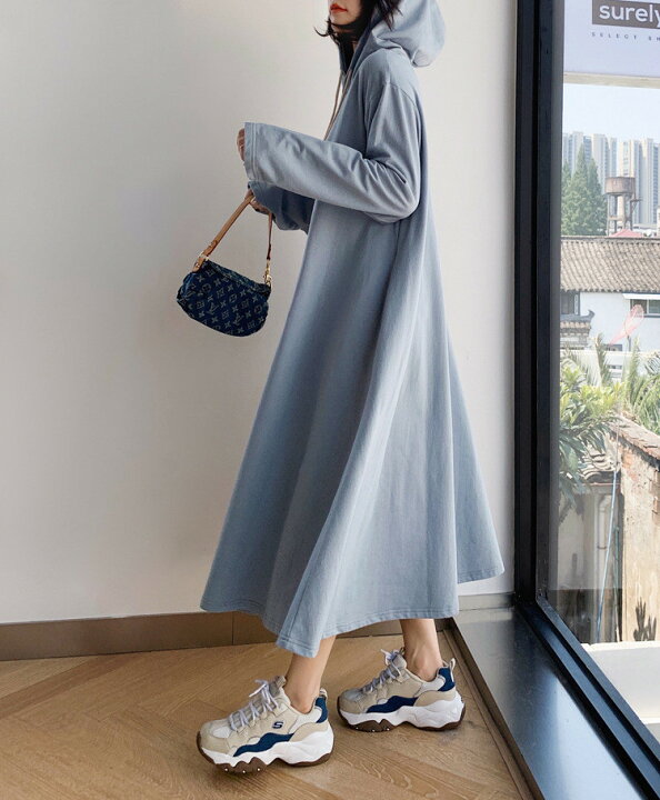 楽天市場 ワンピース レディース 40代 パーカー ワンピース 秋 フード付き きれいめ マキシワンピース 長袖 着痩せ 通勤 韓国風 ドレス お出かけ おしゃれ Ms Momo 楽天市場店