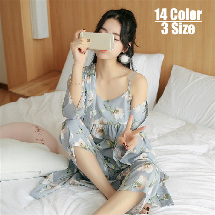 楽天市場 3点セット 花柄 パジャマ ルームウェア レディース 春秋 長ズボン カーディガン パジャマ ルームウェア女性 可愛い部屋着 寝巻き ランジェリー パジャマ 韓国風 Ms Momo 楽天市場店