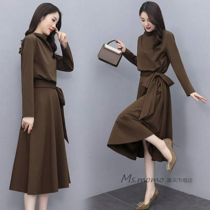 楽天市場 ワンピース レディース 40代 きれいめ マキシワンピース 秋服 長袖ワンピース 黒リボン Aラインスカート オシャレ韓国風 通勤ol 大人 体型カバー 30代 50代 Ms Momo 楽天市場店