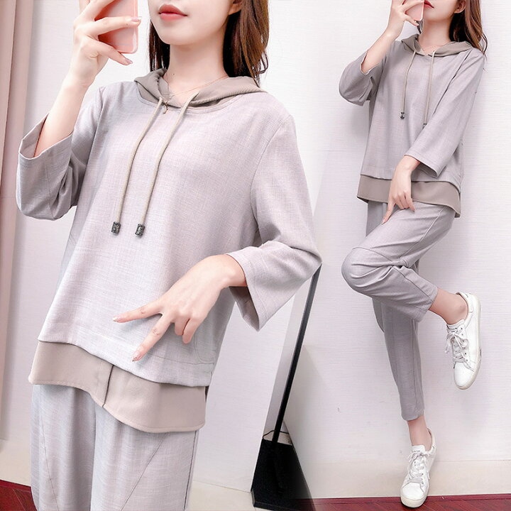 楽天市場 セットアップ レディース 秋新作 スウェットセット スポーツウェア 2点セット 七分袖バーカー ロングパンツ 運動着 ジャージセットアップ カジュアルオシャレ Ms Momo 楽天市場店