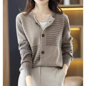 ニットカーディガン レディース春秋 40代 長袖 ニットトップス 配色 ボーダー柄 カーディガン セーター ゆったりアウター おしゃれ 韓国風 50代 30代