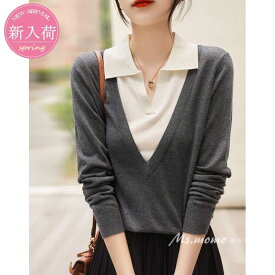 ニットトップス レディース春秋 40代 長袖 ニットトップス 切り替え セーター ショット丈ニットプルオーバー オシャレ秋服 50代 30代