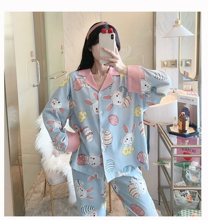楽天市場 パジャマ ルームウェア レディース 春夏秋 長袖パジャマ 前開き 可愛い乳牛ルームウェア 綿上下セット 韓国風 ゆったり 部屋着 寝巻き オシャレ ギフト Ms Momo 楽天市場店