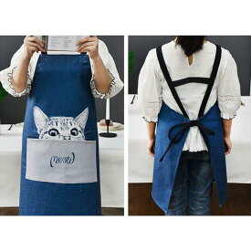 エプロン H型 女性用 レディース メンズ 男女兼用 カフェエプロン キッチンエプロン シンプル ネイビー 猫柄 おもしろ かわいい 前掛け