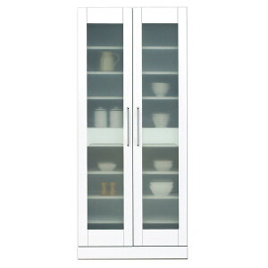 【ポイント7倍+買い回りP】 食器棚 キッチン収納 幅80cm ホワイト 上置き付き 飛散防止ガラス扉 可動棚付き 日本製 国産 上扉耐震ラッチ付 ダイニングボード キッチンボード カップボード 完