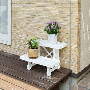 【ポイント7倍!水曜定休セール】 フラワースタンド ヒナ2段450 ホワイト 2台セット 45cm幅 日本製 園芸 ガーデニング スタンド プランター置き プランタースタンド