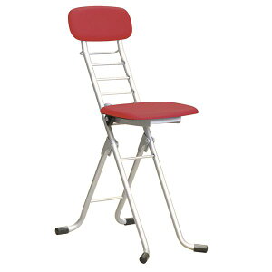 【ポイント7倍!水曜定休セール】 折りたたみ椅子 (4脚セット レッド×シルバー) 幅35cm 日本製 高さ6段調節 スチールパイプ (代引不可)