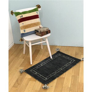 【P5倍】 ラグマット 絨毯 約60×90cm ブラック ウール100% 保温性抜群 調湿機能 オールシーズン対応 ギャッベ リビング(代引不可)