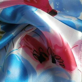 スカーフ メール便送料無料 スカーフ柄　ブルーXピンク　かわいい　フラワー　大きな花柄　訳あり商品　薄手　春夏