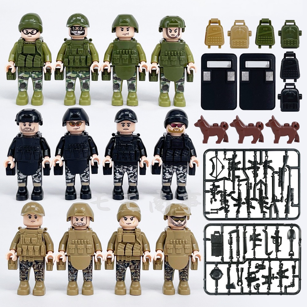 楽天市場】レゴ 互換 ミニフィグ SWAT 12体+犬3頭 特殊部隊 武器付き