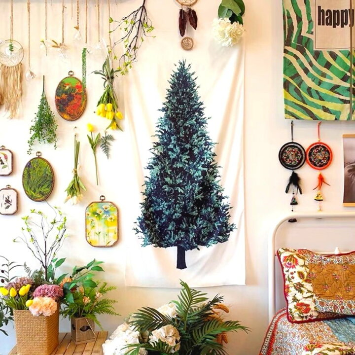 楽天市場 ランキング入賞 クリスマスツリー タペストリー 100 150cm 装飾 ツリー パーティー Christma Xmas コンパクト 収納 イルミネーション ライト 壁掛け 布 ウォールデコ ツリータペストリー Momotona