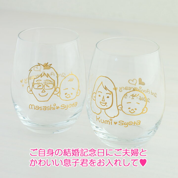 楽天市場 似顔絵 プレゼント グラス オーダーmyキャラ ワイングラス ダブル ２人 キャラ 結婚祝い 入籍祝い 還暦祝い プレゼント 名入れ 敬老の日 贈り物 結婚記念日 両親 銀婚式 誕生日プレゼント 七五三 出産内祝い メッセージも入ります プレゼント