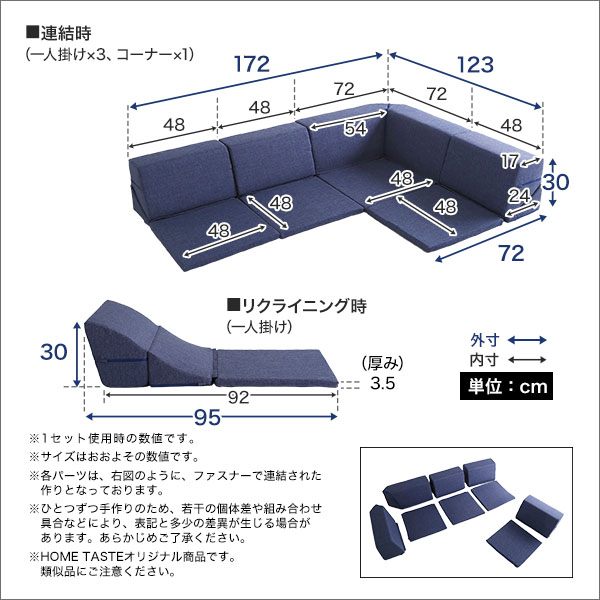 組み合わせ自由 日本製　 コーナーローソファ フロアタイプ 【Linum-リナム- 2SET 】 | モーム　オリジナルインテリア