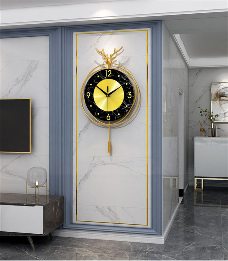 壁掛け時計 振り子時計 クロック 北欧風 金属製 鹿角型 琺瑯 モダン