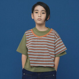 nunuforme （ヌヌフォルム）2023SS 春夏 子供服 VネックレイヤードT Khaki 95cm(2/3Y) 105cm(3/4Y) 115cm(5/6Y) 125cm(6/7Y) | 半袖 Tシャツ 子供 キッズ 男の子 女の子【nf19-914-506】 おしゃれ 人気ブランド