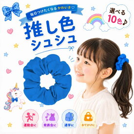 【楽天スーパーSALE ポイント10倍】シュシュ 青 ブルー キッズ ヘアゴム 大きめ 推し色 推し活 ヘアアクセサリー 女の子 子供 小学生 中学生 かわいい 可愛い おしゃれ 髪留め ボリューム 通学 発表会 運動会 おでかけ お揃い コンサート ライブ ヘアアクセ 1000円ポッキリ