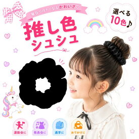 【楽天スーパーSALE ポイント10倍】シュシュ 黒 ブラック キッズ ヘアゴム 大きめ 推し色 ヘアアクセサリー 女の子 子供 小学生 中学生 かわいい 可愛い おしゃれ 髪留め ボリューム 通学 発表会 運動会 おでかけ お揃い コンサート ライブ 体育祭 ヘアアクセ 1000円ポッキリ