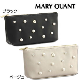 マリークワント MARY QUANT スムースセットパール 舟型ペンケース ブラック ベージュ ポーチ 小物入れ ブラシケース フラワー パール 真珠 デイジー ロゴ マット プレゼント ギフト かわいい おしゃれ 化粧 メイク コスメ ブランド クリスマス ハロウィン バレンタイン