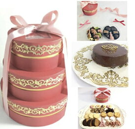 高級ショコラサブレ詰め合わせ3段ケーキ　送料無料　スイーツギフトBOX　プレミアムチョコレー　クッキー詰め合わせ　トリュフ　クッキー缶風　生ザッハトルテ　焼き菓子　チョコレートケーキ　お祝　バレンタイン　ホワイトデー　プレゼント