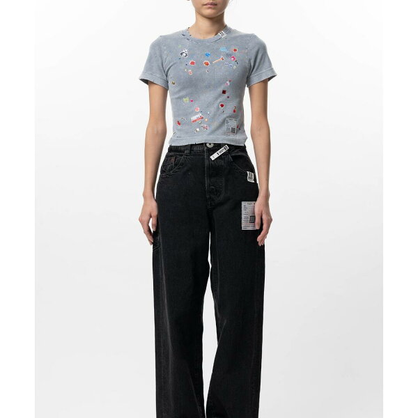 ＼全品P10倍！4/4(土)20時～／ Maison MIHARA YASUHIRO|ミハラヤスヒロ Kids Sticker Print Bleached Mini T-shirt GRAY (K16TS782)   26SS 26春夏 　トップス　Tシャツ　ミニTシャツ38;GRAY