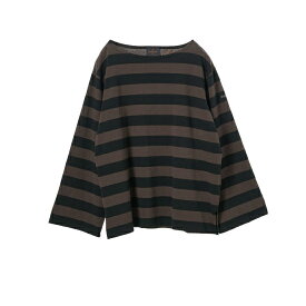 MICA&DEAL【マイカ＆ディール】Le minor×MICA ワイドボーダープルオーバー BROWN (0122309164) 22AW 22秋冬 ロンT 長袖Tシャツ ロゴプリント ルミノア ボーダー