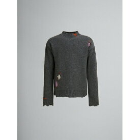 MARNI 【 マル二 】 グレー シェットランドウール製 ジャンパー マルニメンディングのパッチ付き (GCMG0406Q0UFH93800N80) 24AW 24秋冬 【 送料無料 】 正規品 ニット ウール セーター メンズ 長袖 ブランド