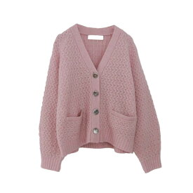 MARILYN MOON 【マリリンムーン】wool cotton aran knit cardigan　55.PINK (4254-12655) 25AW　25秋冬 カーディガン