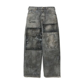 ＼全品5%OFFクーポン！5と0のつく日はP13倍※エントリー必須／ F-LAGSTUF-F【フラグスタッフ】 BORO DENIM PANTS BLACK (FS1528) 24AW 24秋冬 ボトムス パンツ デニム