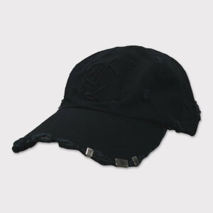 MINUS | �}�C�i�X Sigunatured Cap With DAMAGED(CLASSIC TIWLL) WASHED BLACK (M-P3-AC1) 26SS 26�t�� �L���b�v �X�q �V�O�l�`���[ �x�[�X�{�[���L���b�v �_���[�W���H ���y�A���H