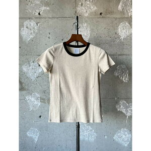 GOOD PEOPLE GOOD STITCHING GOOD PRODUCT|GGG Fresca zero Light Rib Crew Neck Short Sleeve T Beige Top x Black (02-01-1154A) 26SS �g�b�v�X�N���[�l�b�N �n�[�t�X���[�u �V���[�g�X���[�u ���� ���C�g���u�h���C�^�b�` �V���L