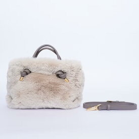 VIOLAd’ORO【ヴィオラドーロ】ELMO レッキスラビットエコファートートバッグ BEIGE×TAUPE (V-8763) 26AW 26秋冬　バッグ　ファートートバッグ