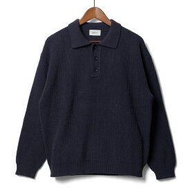 バフィー BAFY 36087 別注 ニットポロ ウール メンズ ミドルゲージ ニット リラックスフィット オーバーサイズ メリノウール ウール100% セーター ミドルゲージ 長袖 ポロシャツ ニットポロシャツ 襟付き ブラック ネイビー グレー オフホワイト 秋 冬 大きいサイズ 秋冬