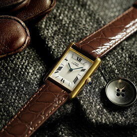 【中古】カルティエ マストタンク Cartier Must de Tank マスト ドゥ タンク LM 1615 腕時計 飛びローマン ダイヤル モノグラムロゴ HIRSCH ヒルシュ 新品ストラップ バックル 付属 ヴィンテージ ウォッチ 時計 クオーツ 電池 メンズ ユニセックス 美品 OH済【非防水】