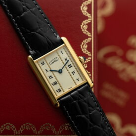 【中古】カルティエ マストタンク Cartier Must de Tank マスト ドゥ タンク LM 590005 腕時計 ストレートローマン HIRSCH ヒルシュ 新品ストラップ付属 純正ボックス付属 ヴィンテージ ウォッチ 時計 クオーツ 電池 アンティーク メンズ ユニセックス 美品 OH済【非防水】