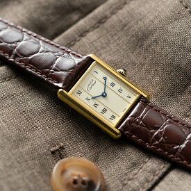 【中古】カルティエ マストタンク Cartier Must de Tank マスト ドゥ タンク LM 590005 腕時計 ストレートローマン HIRSCH ヒルシュ 新品ストラップ付属 ヴィンテージ ウォッチ 時計 クオーツ 電池 アンティーク メンズ ユニセックス 美品 OH済【非防水】